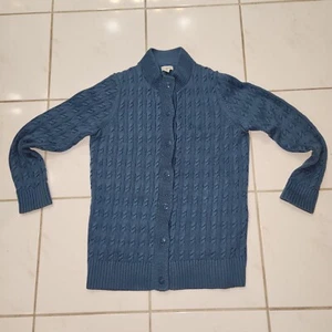 L.L. Suéter cárdigan Bean Wm's*talla M*verde azulado grueso pescador tejido con cable*¡Excelente! - Imagen 1 de 10