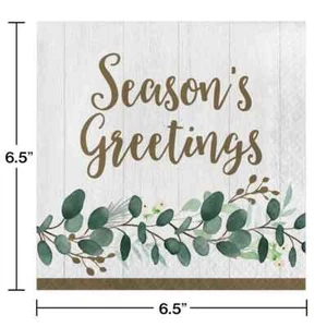 Seasons Greetings Lunch Napkins 16Ct Christmas Holiday Paper Napkins- Eucalyptus - Picture 1 of 1