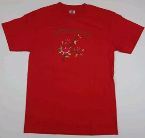 Vintage Y2k San Diego Flower Embroidered T Shirt Vtg Red Multicolor Floral Cali - Picture 1 of 4