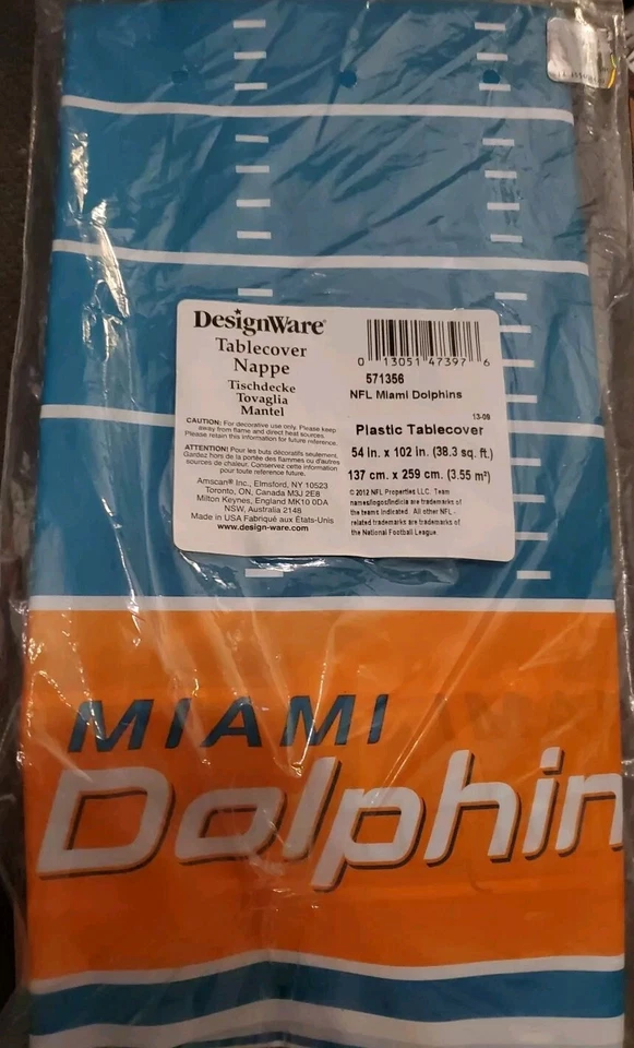 Miami Dolphins NFL Football Sports Party Decoration Plastic Tablecover 54 x 102 - Image 1 of 2