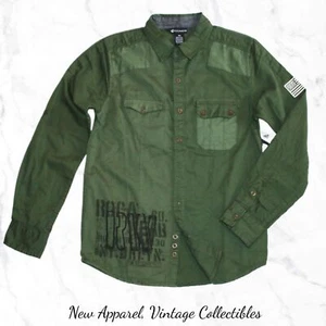 ROCAWEAR Boys Sizes 5&6 Roll Tab-Adjustable Sleeve Shirt Army Style Button-Front - Picture 1 of 5