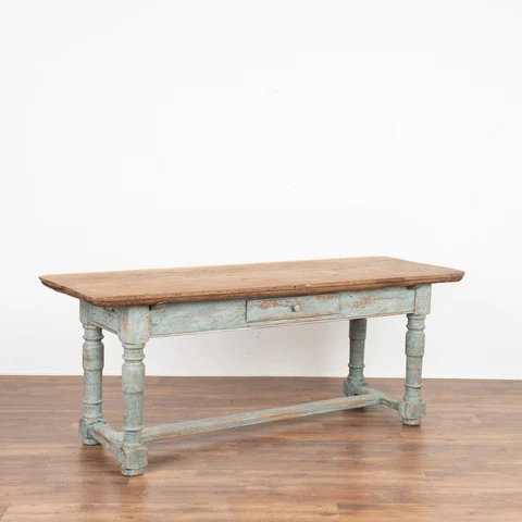 Baroque Oak Console Library Table, Blue Painted Base, Denmark circa 1760-1800 Cover