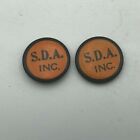 Lot 2 Vintage S.D.A. Inc. 7/8" Button Pinback One Missing Its Pin Advertising E3