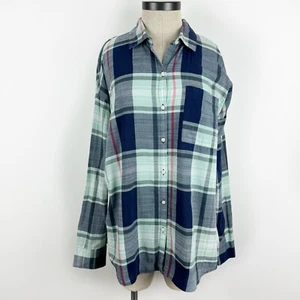 Old Navy Boyfriend Tunic Shirt Womens Large Lightweight Cotton Button Down Plaid - Picture 1 of 15