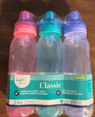 Evenflo Classic 8 Oz. Mamadeiras padrão pacote com 3 sem BPA - NOVO EM FOLHA - Imagem 1 de 4