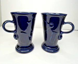 Pair Fiesta Fiestaware Blue Coffee Mugs Cappuccino /Latte Pedestal Rare Retired - Picture 1 of 11