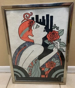 Vintage Art Deco Flapper Siebdruck auf Material Alurahmen wunderschön! - Bild 1 von 5