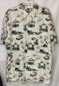 Joe Marlin Men Hawaiian Button Up Shirt XL Short Sleeve Cars Tiki Hut Surf Board - Picture 1 of 4