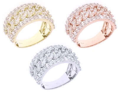 Anillo estilo baguette estilo eslabón cubano borde 1 4/5 quilates banda diamante real oro 13M... Foto 1 de 4