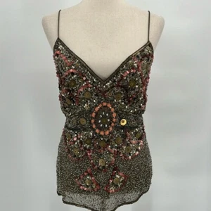 Vintage Aftershock 100% Silk Y2K Babydoll Top Size XL Beaded Sequin Boho Fairy - Picture 1 of 9