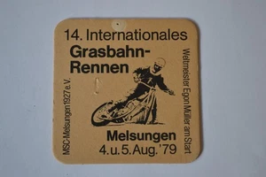 alter Bierdeckel Grasbahn-Rennen Melsungen August 1979 Egon Müller Motorradsport - Bild 1 von 4