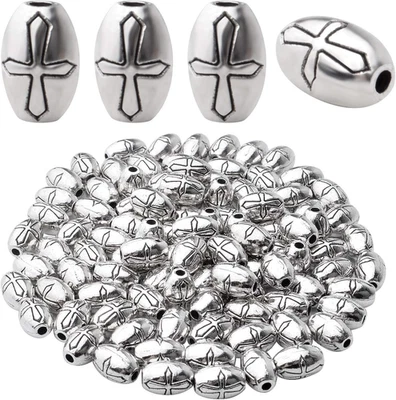 100Pcs 8Mm Antique Silver Spacer Bead Tibetan Beads Spacers Oval Spacers Jewelry - Image 1 of 4