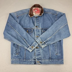 Vintage Marlboro Country Store Denim Trucker Jacket Large Leather Collar 90s - Picture 1 of 19