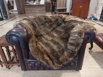 Genuine Real Wallaby + Raccoon Fur Blanket Single Size throw 50" x 40" Rug -6786 - Image 1 of 4