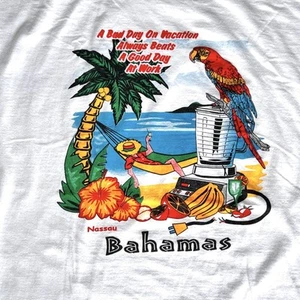 Weißes Bahamas Grafik T-Shirt Herren XL Papagei Tropisch Strand Urlaub Bunt Tee - Bild 1 von 9