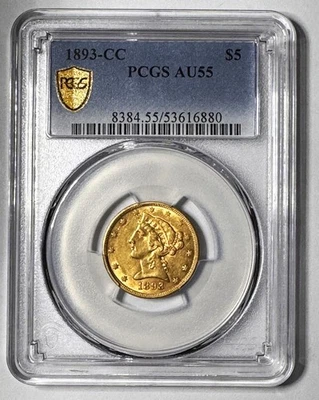 1893-CC $5 PCGS AU-55 - Image 1 of 4