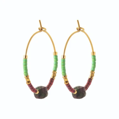 Fantasie Creolen Aus Goldfarbenem Stahl, Miyuki Perlen Und Facettierter Peridot - Bild 1 von 3