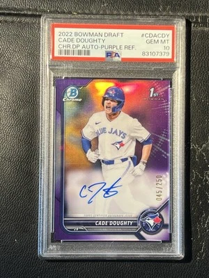 CADE DOUGHTY 2022 Bowman Chrome Purple Refractor Auto 45/250 PSA 10 - Image 1 of 2