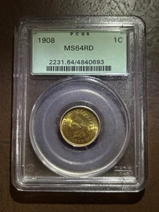 🔥1908 Indian Head Cent, MS64RD OLD PCGS, LOOKS HIGHER GRADE, LOW BID START!🔥 - Picture 1 of 2