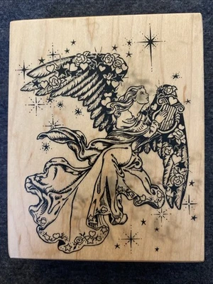 Sello de goma vintage montado en madera de ángel Foto 1 de 4