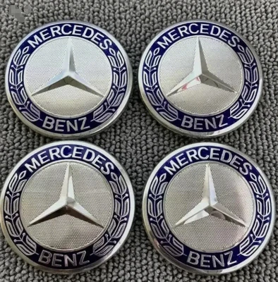 4 x Wheel Center Hub Caps AMG Wreath Blue Fits Mercedes Benz Class C*E*A NEW. - Image 1 of 4