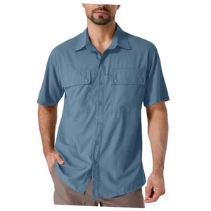Safari Shirt Men Short Sleeve UPF 50 UV Sun Protection Quick Dry Hiking - Picture 1 of 7
