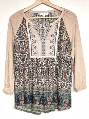 Blusa Camponesa Vintage América Boho Estampa Floral Manga Longa Top Feminina Grande - Imagem 1 de 4