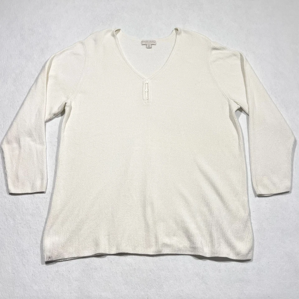 Barefoot Dreams CozyChic Ultra Lite acanalado Henley crema blanco roto para mujer 2X Foto 1 de 4