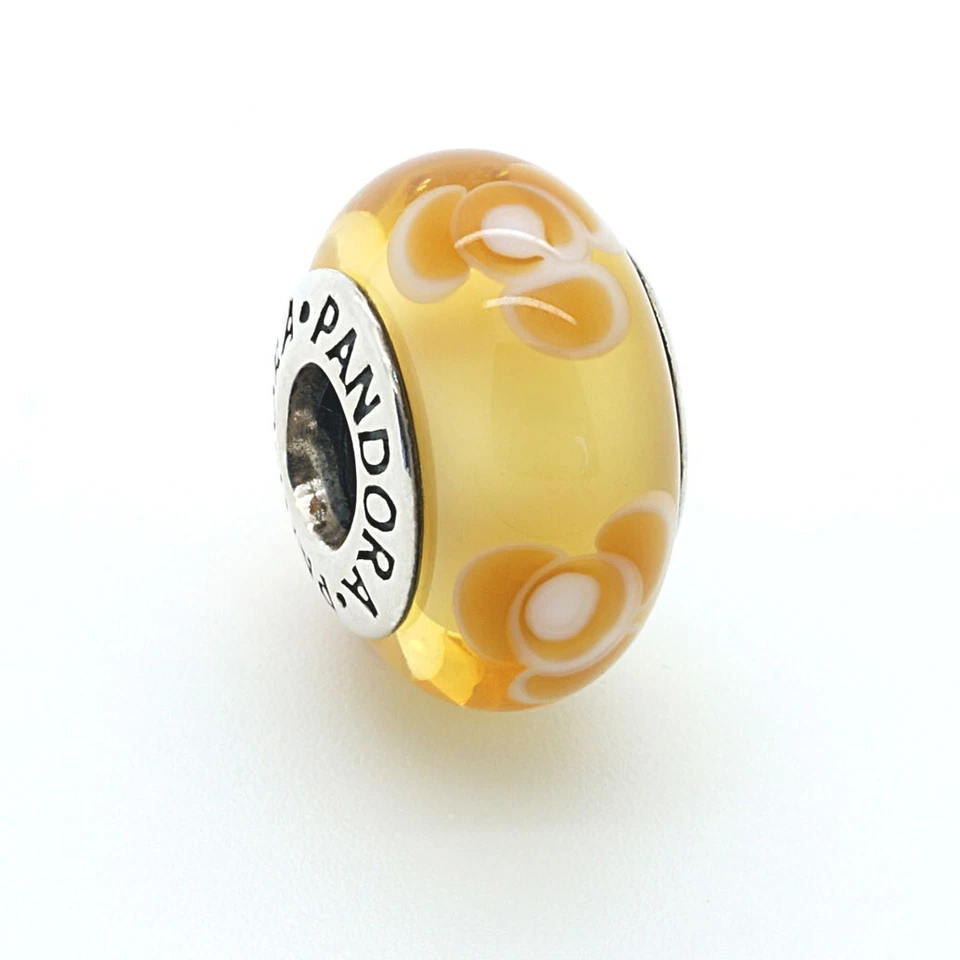 Original Pandora Murano Glas Charm gelben Blüten  925er Silber 790645 Neu - Bild 1 von 1