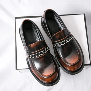 Spring Slip on Loafers Mens Casual Dress Shoes Chains Round Toe Thick Soled Size - Picture 1 of 15