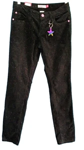 So Black Velour Glitter Skinny Jeans With Star Keychain Girls Size 14 New - Picture 1 of 12