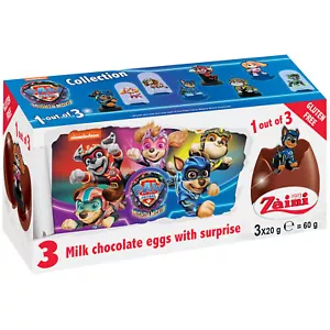 3pk Zaini Milk Chocolate Eggs With Paw Patrol Surprise Gift Ideal Gift For Kids - Picture 1 of 6