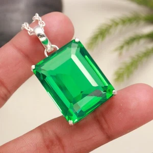 Natural Quality Green Topaz Quartz Radiant Shape Sterling silver pendant 925 - Picture 1 of 4