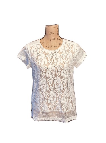 OFF WHITE Top a maniche corte The Limited Off White con dettagli in pizzo taglia S