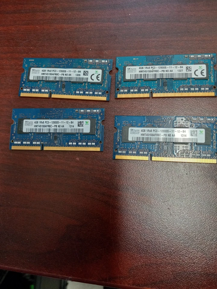 16 GB Kit Hynix (4X4GB)  2Rx8 PC3-12800S DDR3 Laptop Memory  HMT45GS6MFR8C-PB - Image 1 of 1