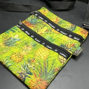 Eco Islands Hawaiian Cross Body Purse Pineapple Tropical 2 Zip Pockets Adjusts - Picture 1 of 9