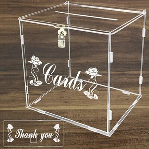 Acrylic Wedding Card Box Lockable Clear Holder for Money Baby Shower Party - Picture 1 of 7