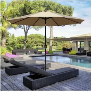 9 ft Crank and Tilt Market Tan Beige Umbrella Patio Garden Beach Sturdy Durable - Picture 1 of 5