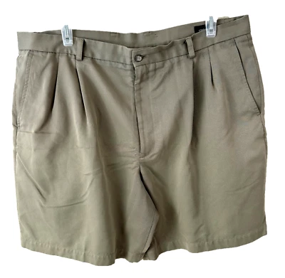 Claiborne Hombre Pantalones Cortos Talla 42 Beige Tostado 4 Bolsillos Plisado Delantero Foto 1 de 4
