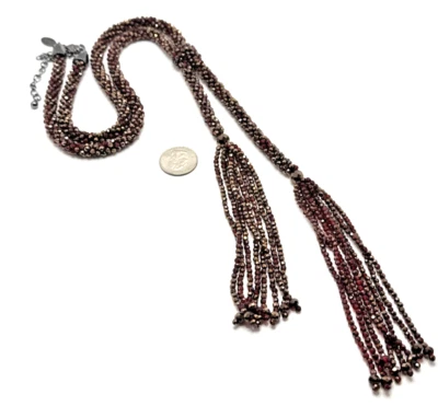 Chico's Tassel Necklace REM Collection Red LUMI Long Beaded Statement 26" - Image 1 of 4