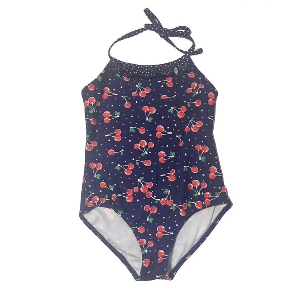 Traje de baño de una pieza Xhilaration azul marino cereza para niñas talla mediana 7/8 Foto 1 de 4
