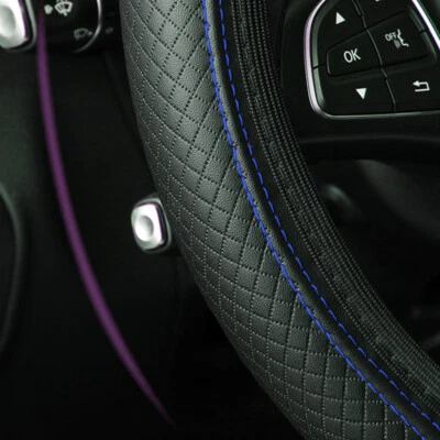15" Leather Black-Blue Car Auto Steering Wheel Cover for Good Grip Accessories  - Image 1 of 4
