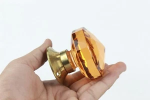 Viktorianisch Bernstein Glas Türknauf Mit Diamant Cut Design - Messing Schrank & - Bild 1 von 14