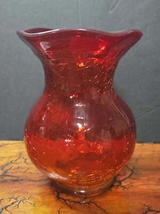 Jarrón vintage de vidrio craquelado Amberina - Imagen 1 de 6