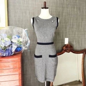 CHANEL Strickkleid Bicolor Grau × Marine Größe 36 - Bild 1 von 11