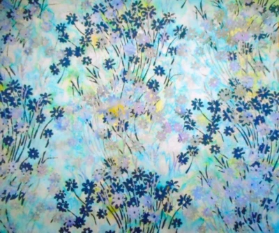 Batik Fabric By Half-Yard Dk Blue Lavender/Blue Floral on Aqua Hoffman Cotton 47 - Image 1 of 2