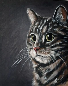 Cat Painting Pet Original Art 12 by 9 Cat Green Eyes Oil Painting Animal Art - Imagen 1 de 8