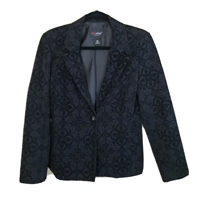 Blazer Pantology para mujer Petite 8 negro estampado en relieve cierre de un botón Foto 1 de 4