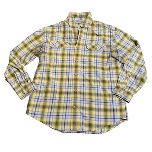 Camisa comercial Duluth para hombre mediana a cuadros abotonada amarilla gris - Imagen 1 de 6
