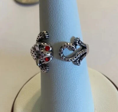 Anillo envolvente con ojos de piedra roja de gato manchado plateado - tamaño 7,25 - 4,1 gramos Foto 1 de 4